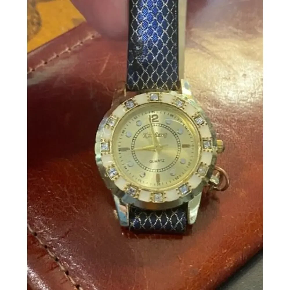 Women's 30mm Gold Tone Kim Seng Watch, Black and Gold Band